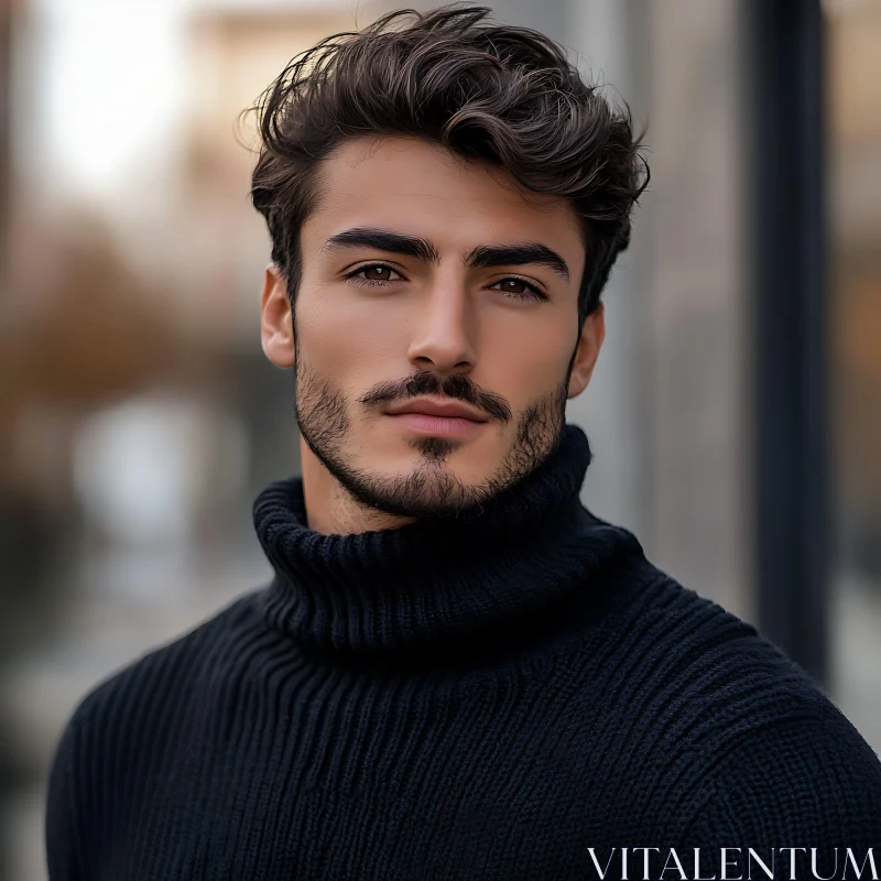 AI ART Confident Young Man in Black Turtleneck