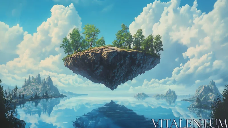 Floating Island in a Surreal Landscape AI Image