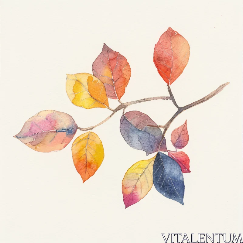 AI ART Autumn Leaves Watercolor Artwork