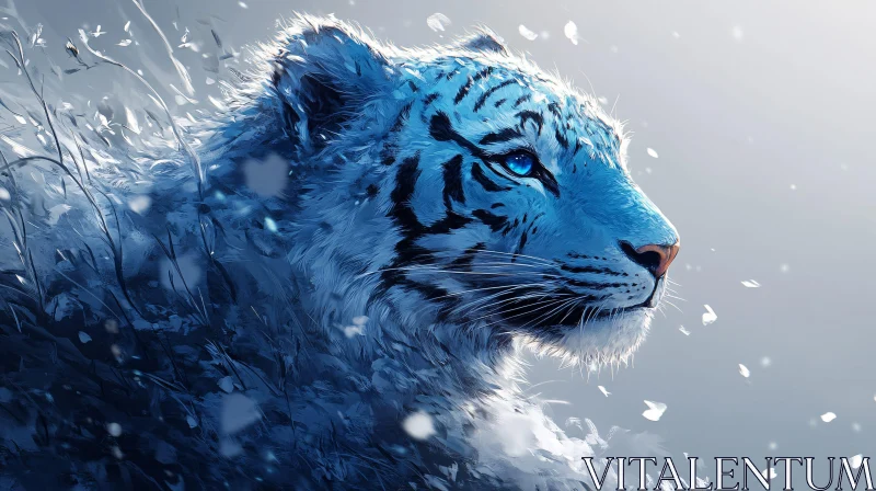 Blue Tiger Amidst Snow Digital Art AI Image