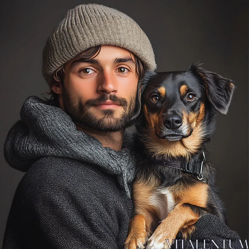 Man and Dog Bonding Portrait AI Image