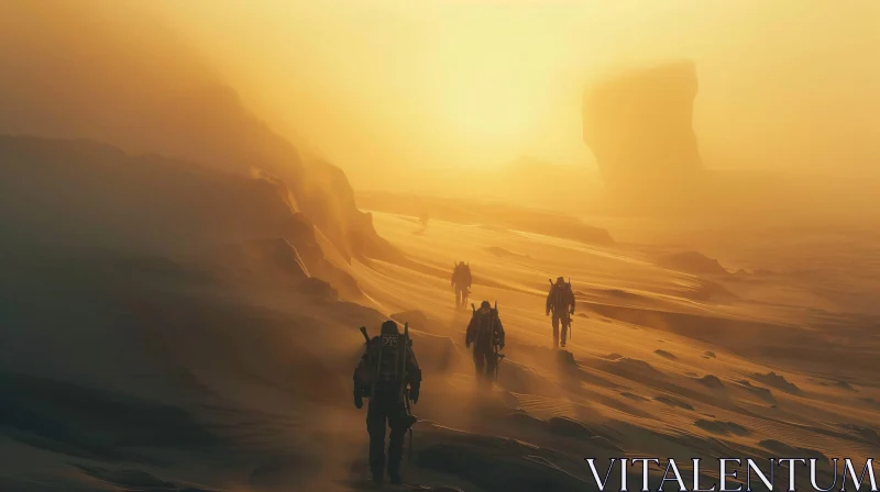 Futuristic Figures in a Golden Desert AI Image