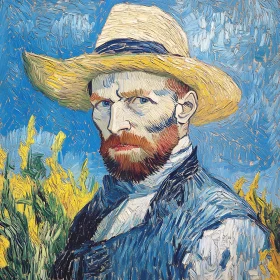 Portrait of Man with Straw Hat in Art Style