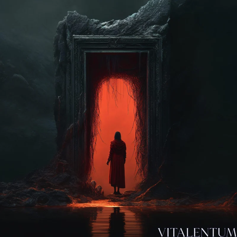 AI ART Enigmatic Entrance in Fiery Red