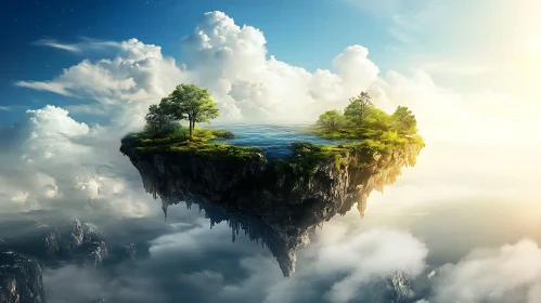 Floating Island amidst Clouds - Surreal Art Piece