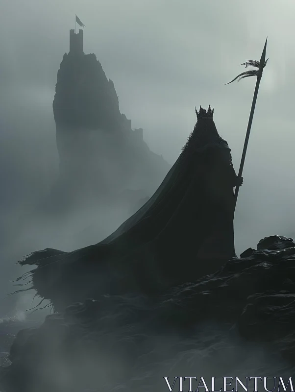 Enigmatic Silhouette and Misty Castle AI Image