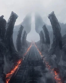 Enigmatic Journey Along Lava-Lined Road