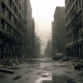 Desolate Urban Landscape in a Post-Apocalyptic World