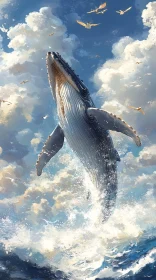 Ocean Whale Leaping Towards the Sky