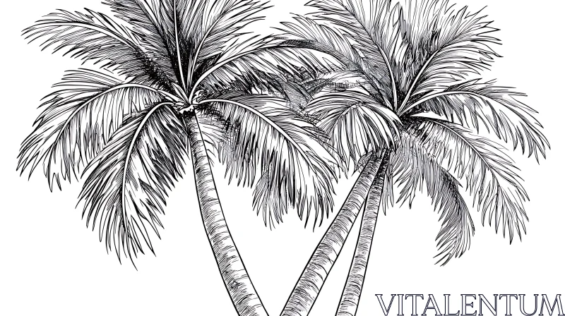 Black and White Palm Trees Drawing