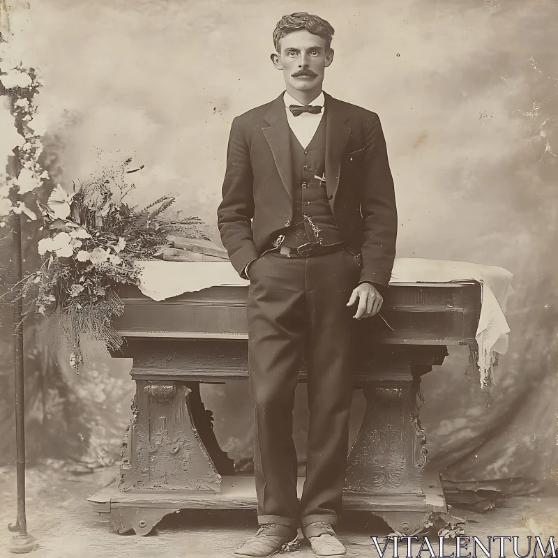 Antique Portrait of Man in Old-fashioned Attire