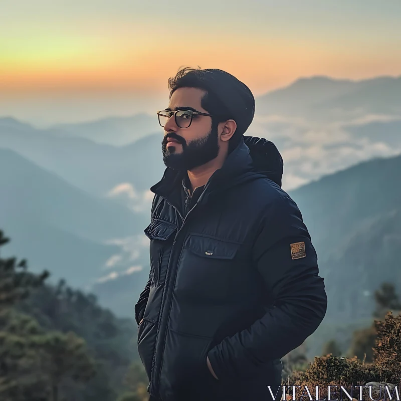 Man at Mountain Peak During Sunset