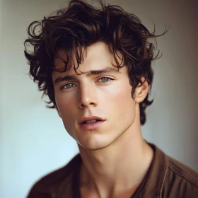 Curly-Haired Man's Close-Up Portrait