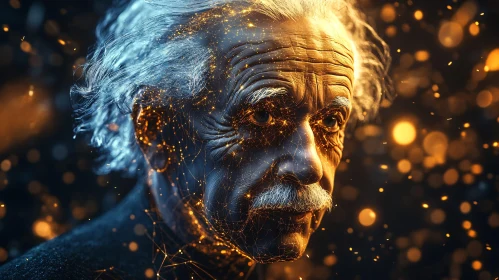 Elderly Man with Glowing Abstract Overlay