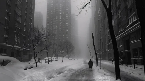Misty Snow-Covered City Street