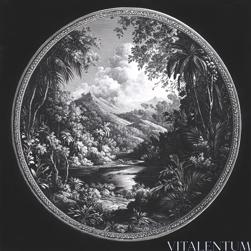 Detailed Jungle Scene in Monochrome