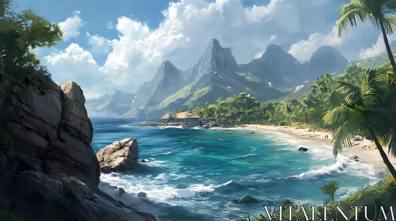 Scenic Tropical Beach and Mountain Landscape