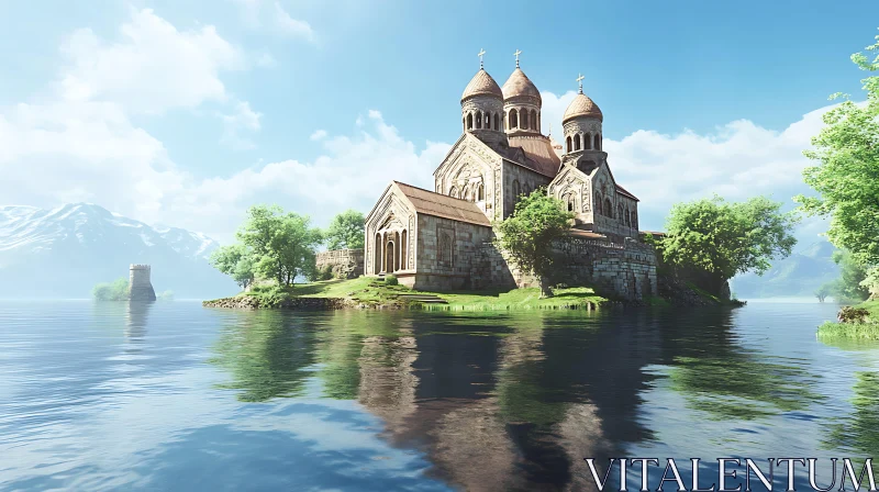 Serene Church Reflection by the Lake