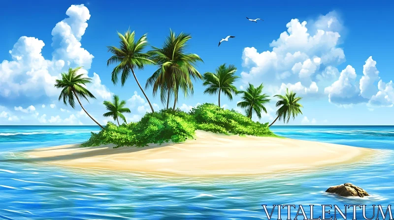 Serene Tropical Beach with Palm Trees AI Image