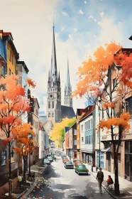 Charming Urban Street in Fall