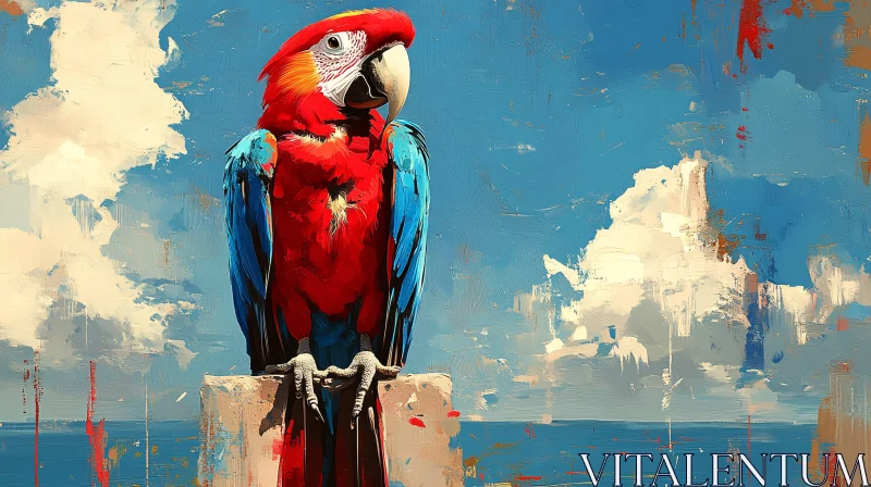 AI ART Colorful Parrot in Impressionistic Sky