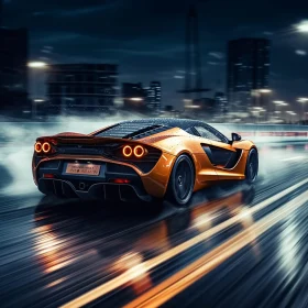 Sports Car in Night Urban Rain