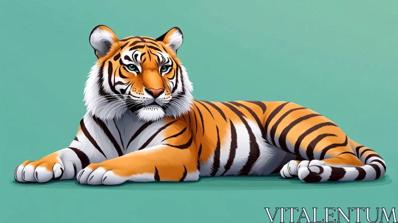 Resting Tiger Art on Turquoise Canvas AI Image