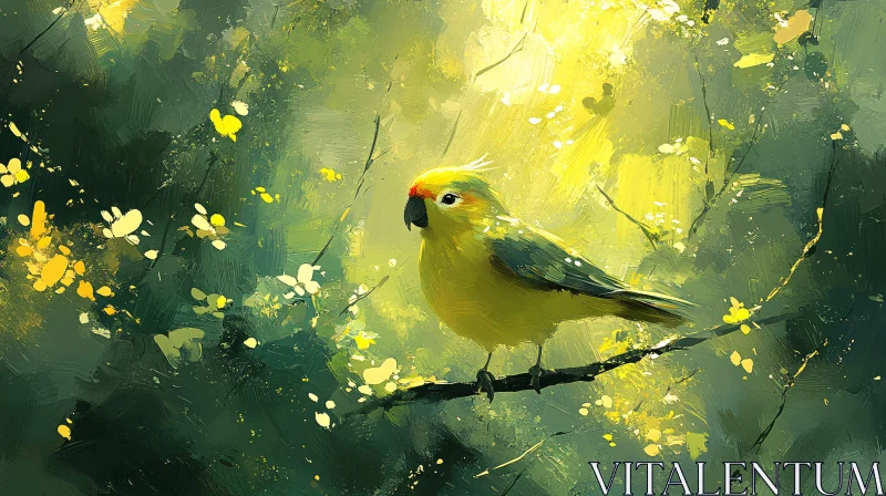 AI ART Whimsical Bird in Lush Greenery Art