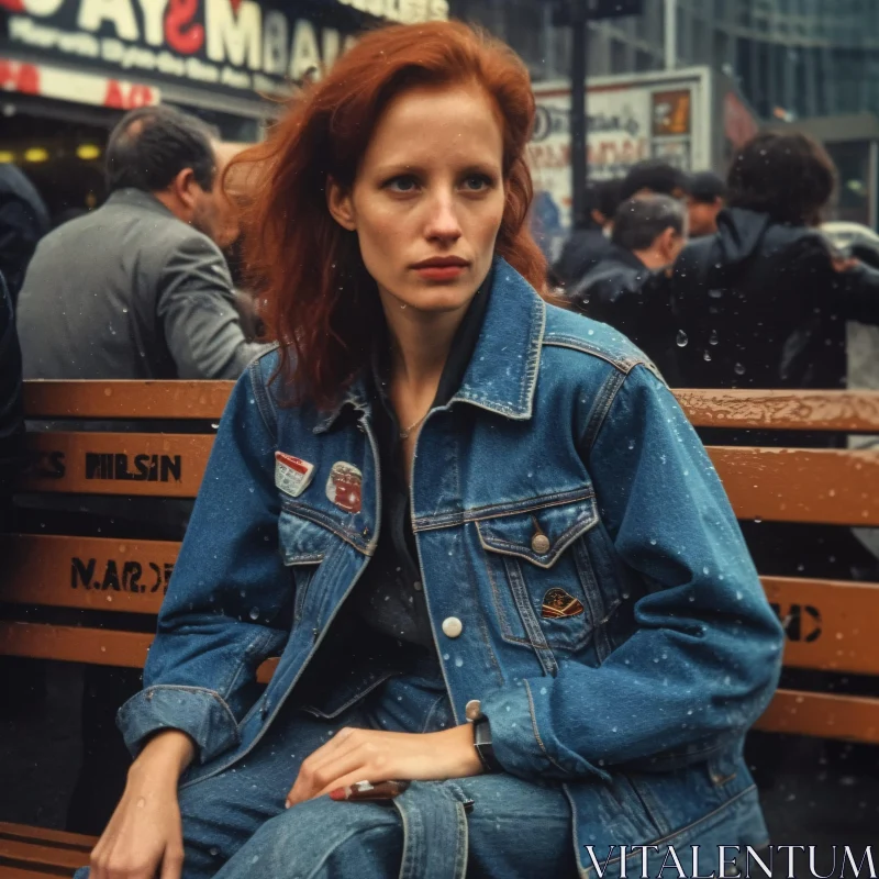 City Scene with Woman and Raindrops AI Image