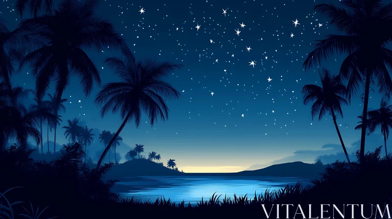 Tranquil Night on a Tropical Island AI Image