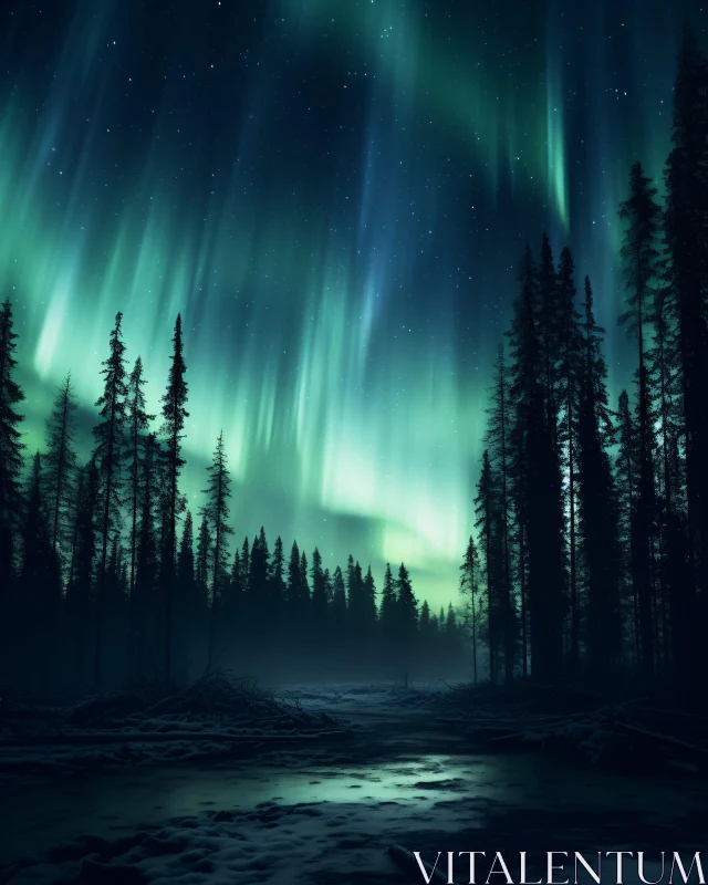 AI ART Northern Lights in the Forest