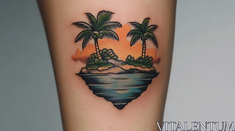 Sunset Palm Tree Tattoo Design AI Image