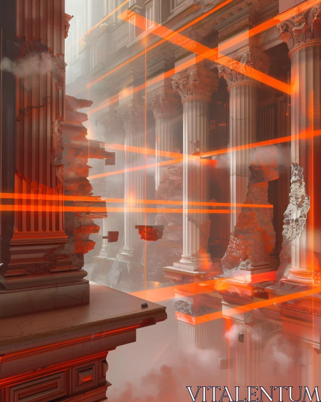 Ethereal Columns and Orange Lights AI Image