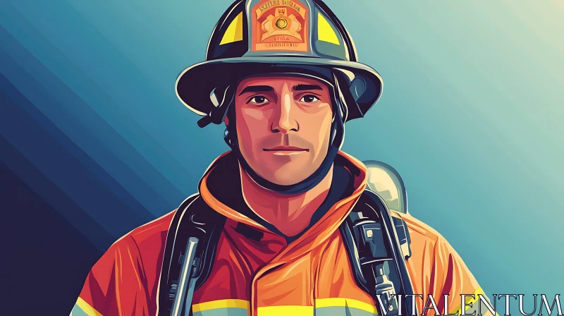 Brave Firefighter Digital Portrait AI Image