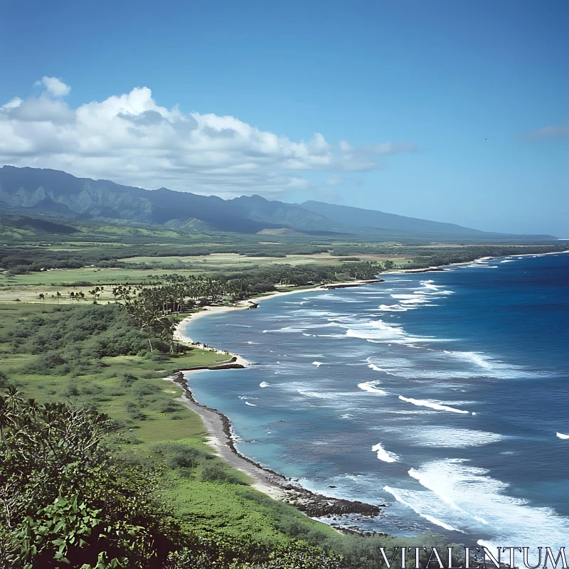 Coastal Beauty: Mountains, Waves, and Greenery AI Image