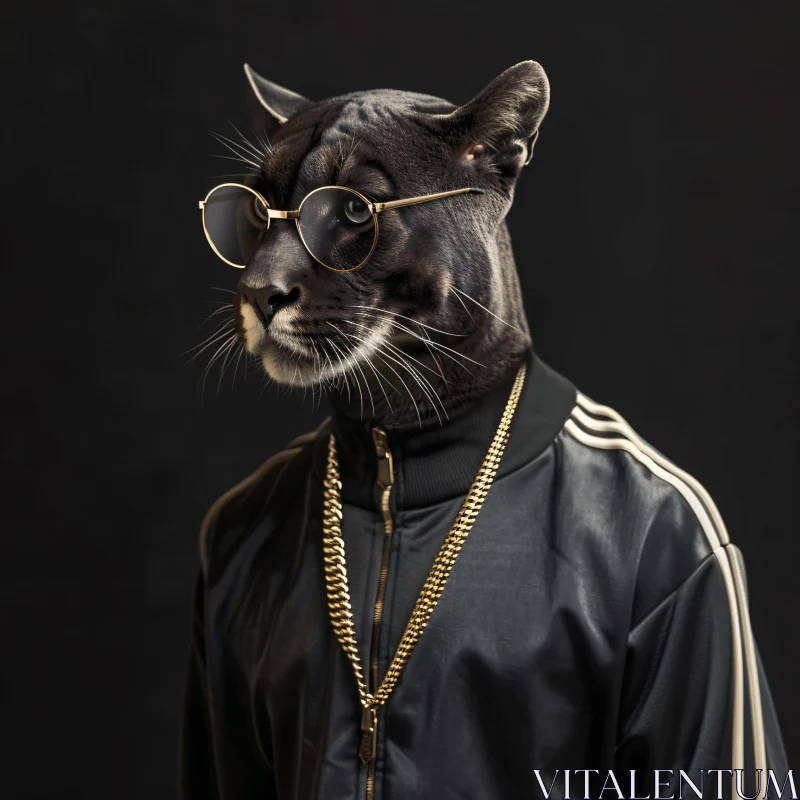 AI ART Panther Chic: Black Jacket & Gold Chains