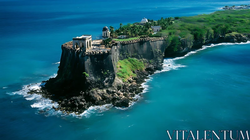 AI ART Ancient Fortress Overlooking the Blue Ocean