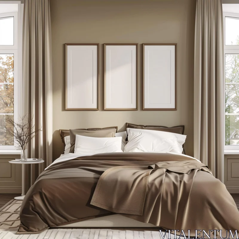 AI ART Serene Bedroom Interior with Beige Aesthetics