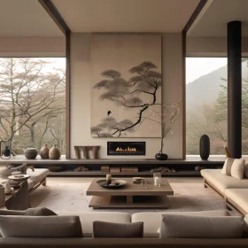 Harmonious Interior with Fireplace and Landscape Views