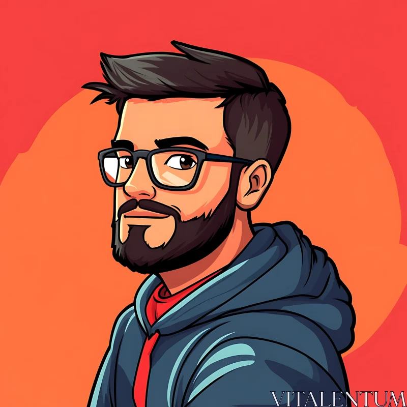 Illustration of a Casual Male Character with a Beard and Glasses AI Image