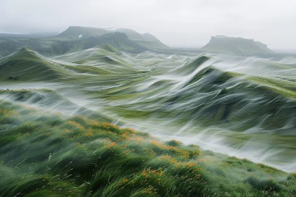 Ethereal Green Hills and Mist