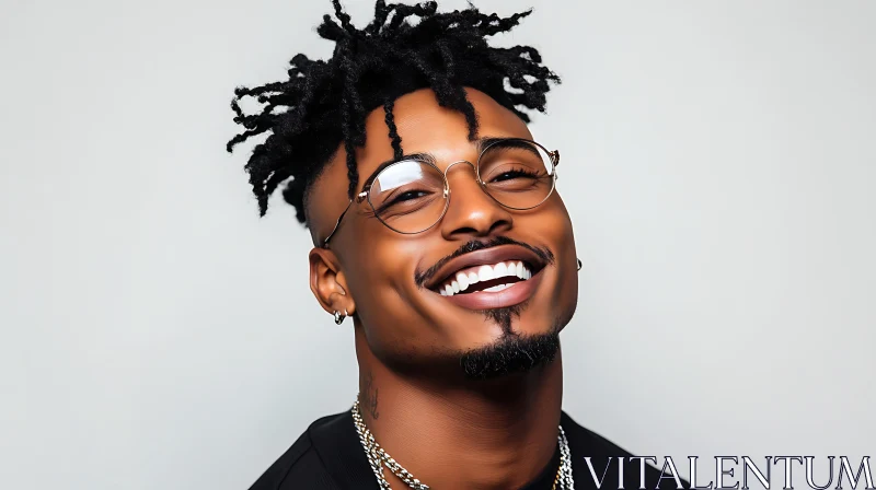 Smiling Man with Round Glasses and Fashionable Hairstyle AI Image