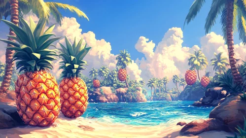 Fantasy Tropical Beach with Gigantic Pineapples