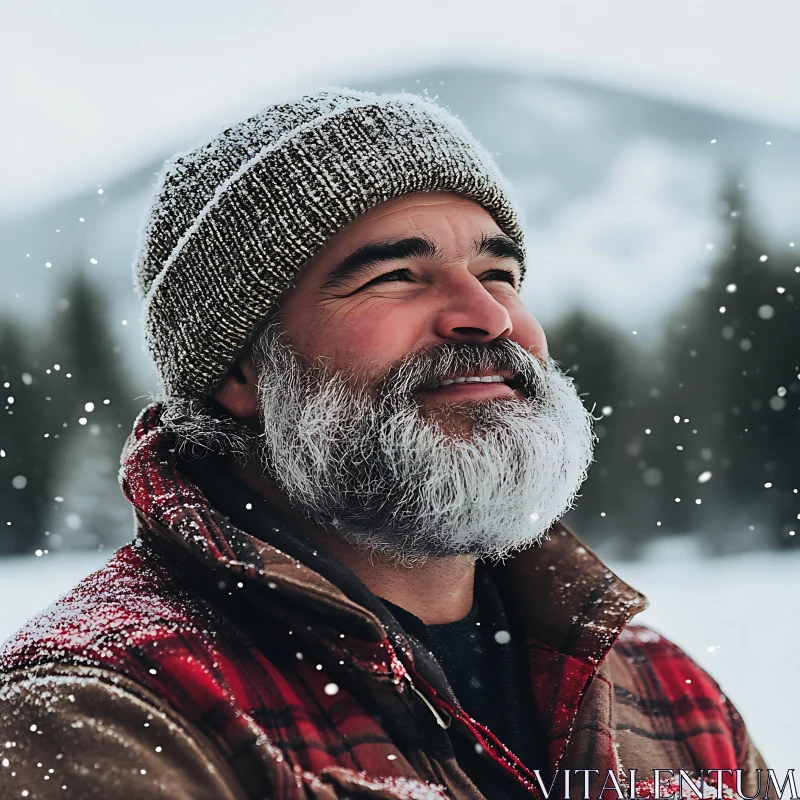 AI ART Winter Portrait of Smiling Bearded Man