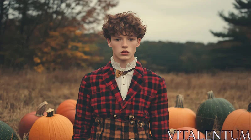 Autumn Field Portrait with Pumpkins AI Image