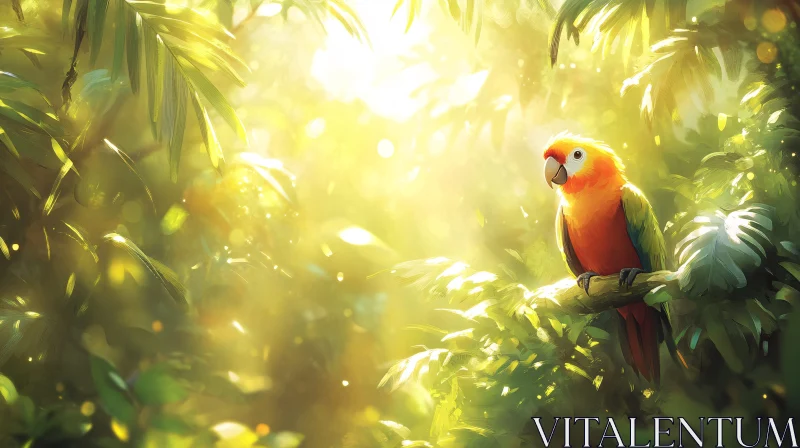 AI ART Tropical Parrot in Sunlit Jungle