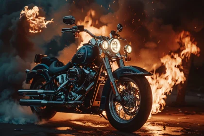 Motorcycle Ablaze in Nighttime Inferno