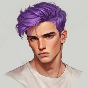 Digital Art of Young Man with Intense Purple Hair