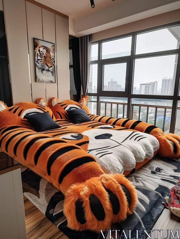 AI ART Tiger Decor in a Modern Bedroom Setting