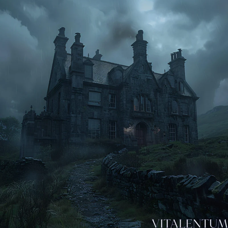 Haunted Gothic Architecture in the Rain AI Image